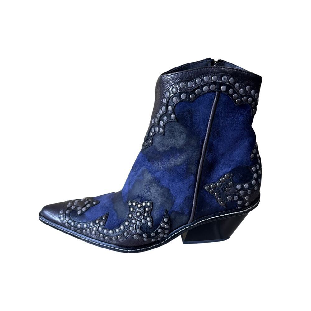 Donald Pliner Western Ocean Suede Crush Metallic Leather Boot Shoe $625 NWT 5.5